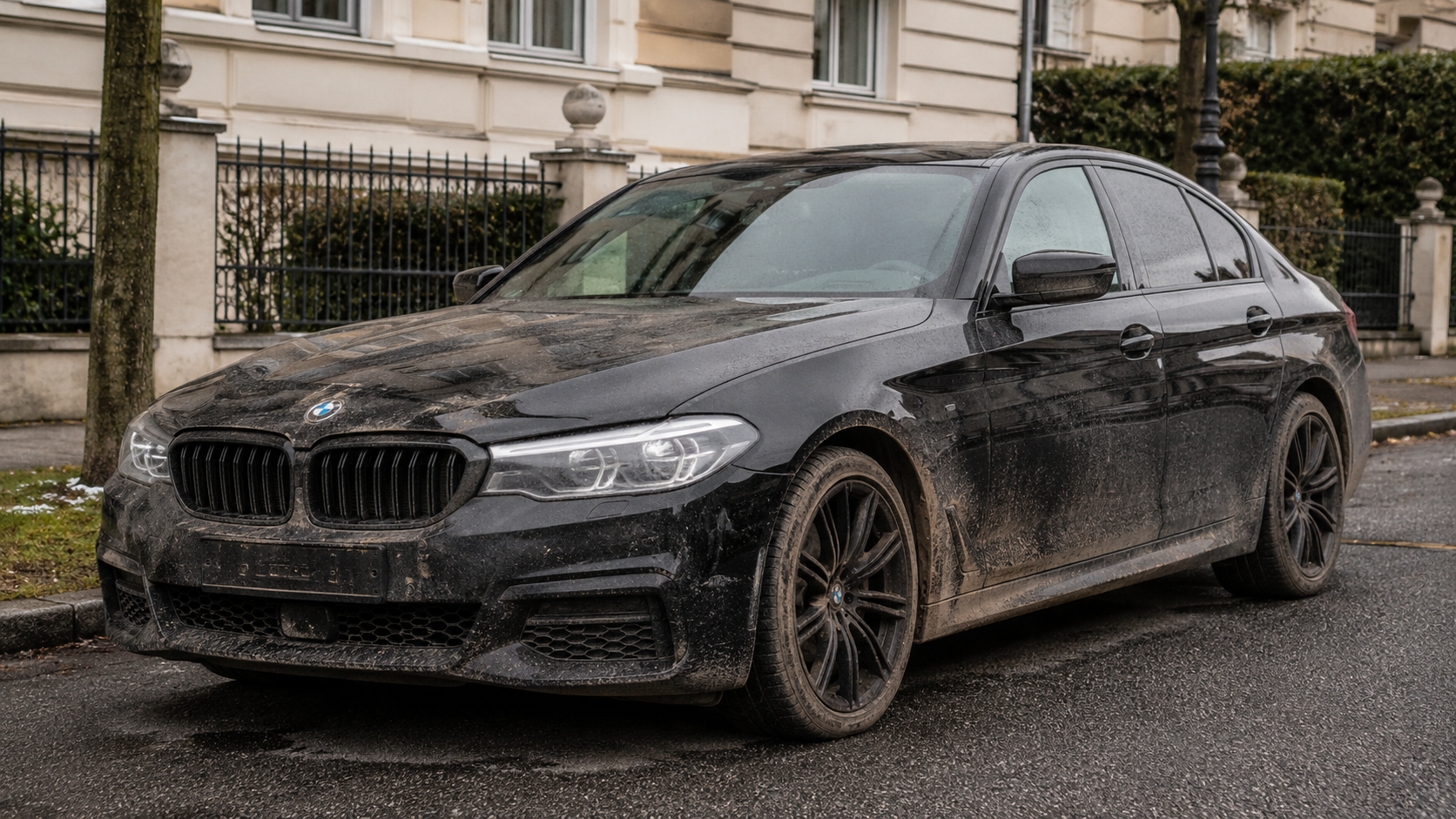Verschmutzter BMW vor der Autoaufbereitung in Gr&uuml;nwald