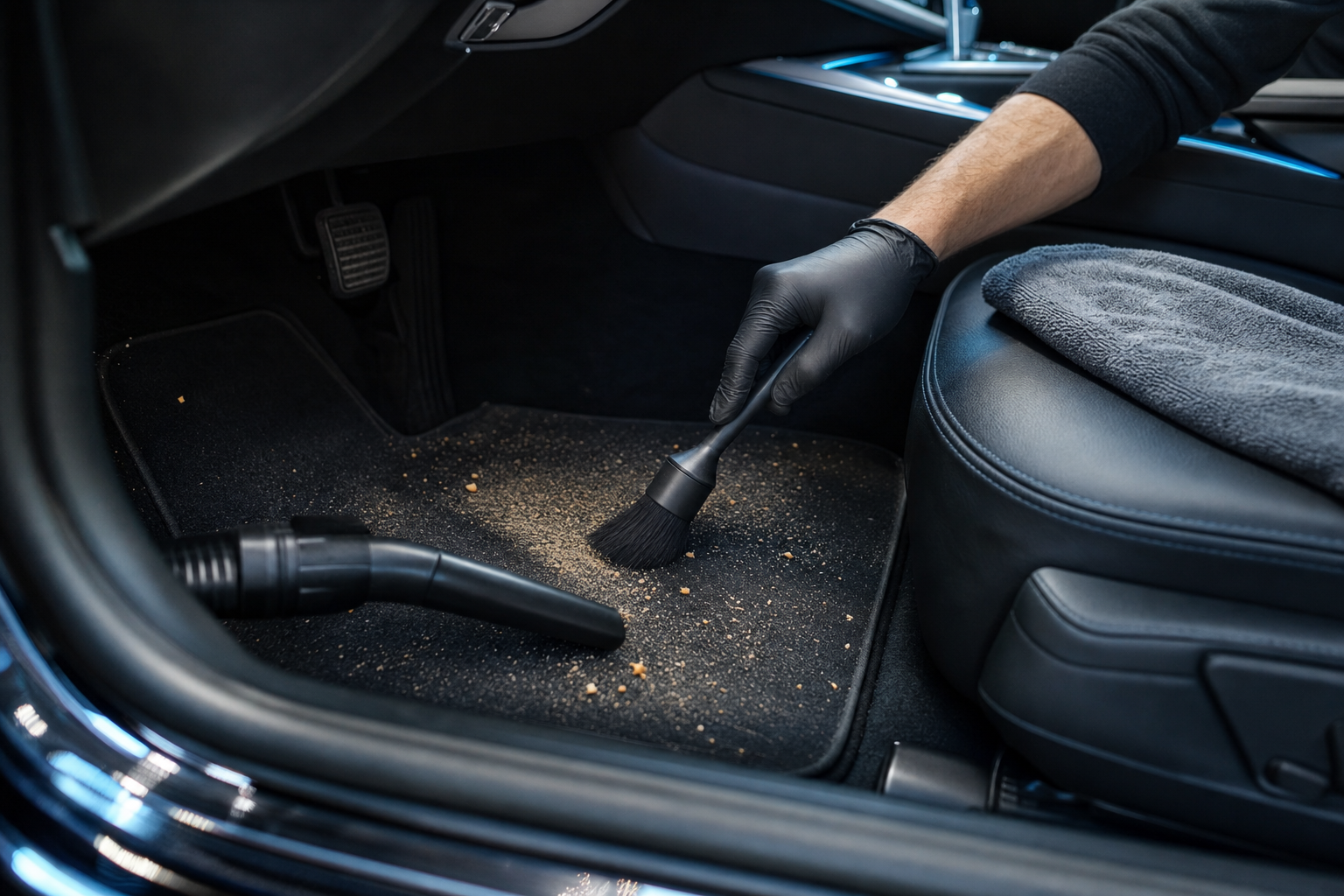 Innenraumreinigung nach dem Urlaub mit Sand im Fahrzeug